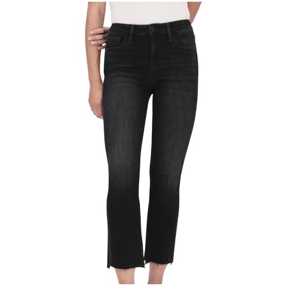 FRAME Women’s Le Crop Mini Boot in Black Tilt Wash Raw Step Down Hem - Picture 1 of 5
